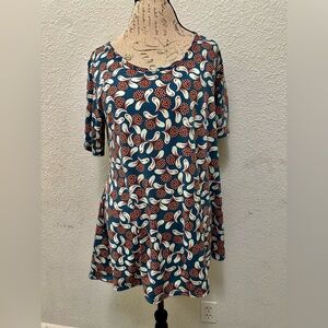 Women's Blue and Red Patterned Top